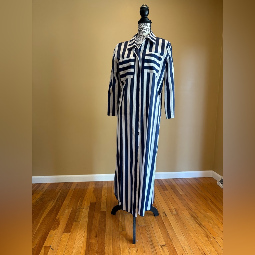 Navy and White Striped Long Sleeve Dress/Duster/cover up